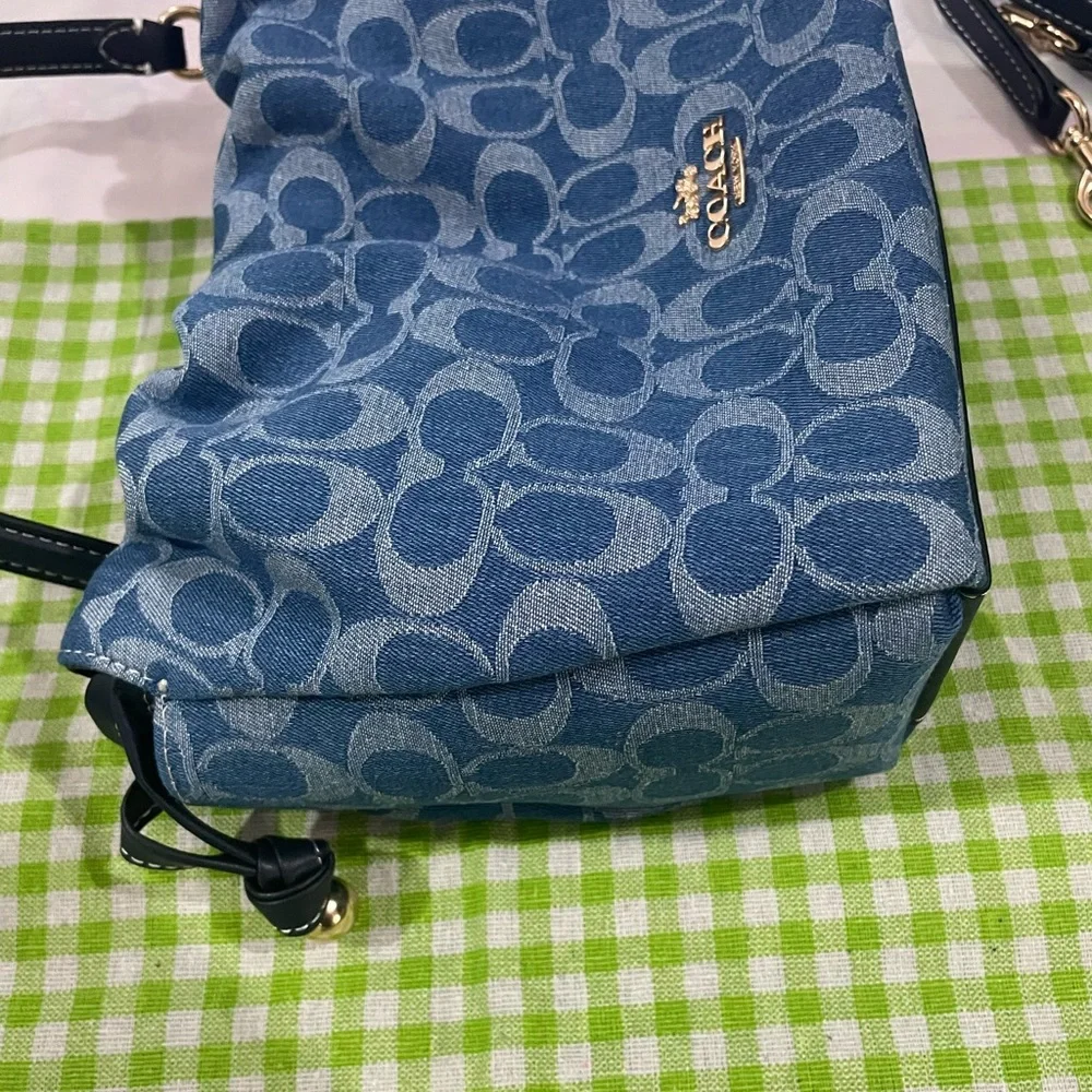 Coach Blue Signature Jacquard Shoulder Bag with Black Strap
